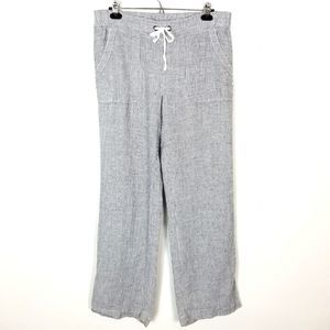 Athleta Women Bali 100% Linen Pants Size 12 Striped Blue White Drawstring Beach